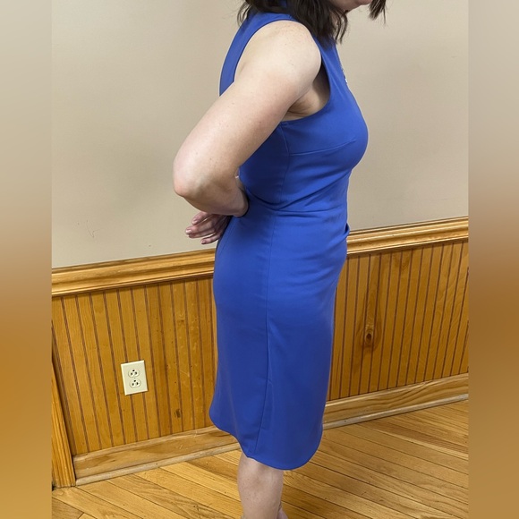 Ann Taylor factory sleeveless dress in periwinkle with faux wrap and tie - Picture 3 of 12